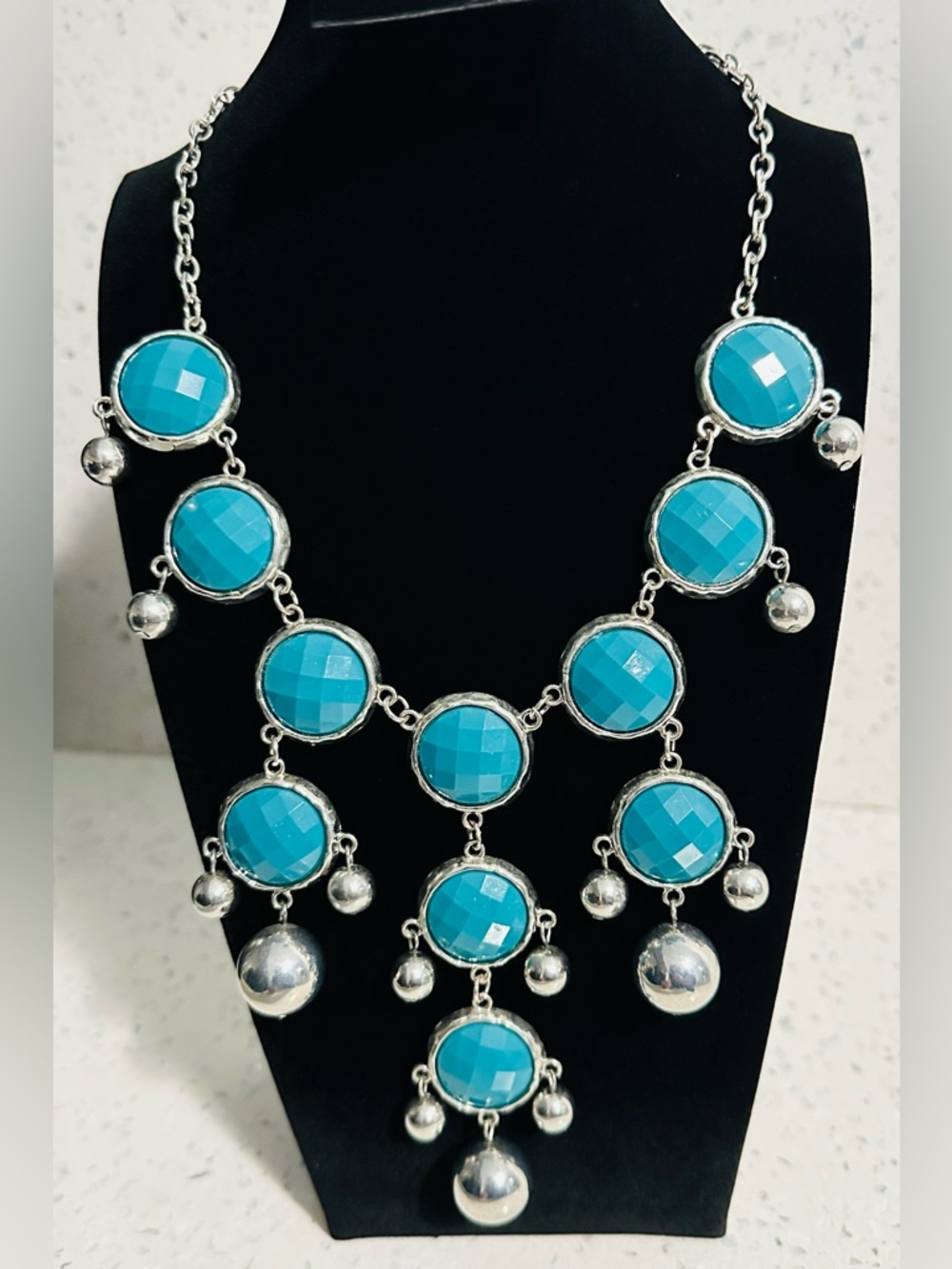 Fashion Jewelry Turquoise Bib Necklace with Silver Accents - Picture 4 of 4